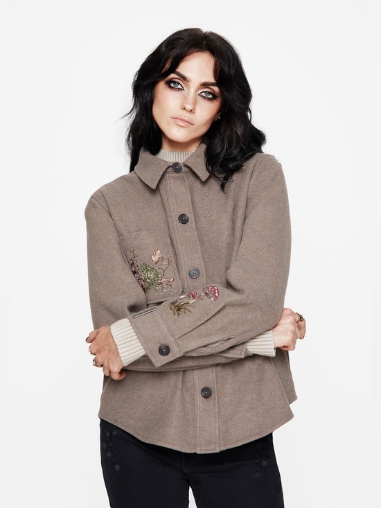 Disturbia Jackets & Blazers - Disturbia Cordelia Floral Frog Embroidered Pocket Front Shacket US 14 / UK 18